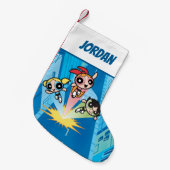 パワーパフの女の子が空中に飛び出す スモールクリスマスストッキング (正面 (吊り時))