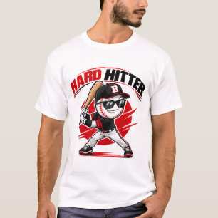 パワーヒッター野球選手Tシャツ、クールなキャラクター野球デザイン Tシャツ