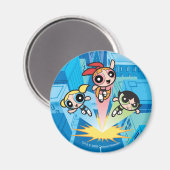パワープフの女の子が空中に飛び上がる マグネット (正面/裏面)