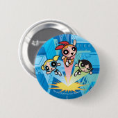 パワープフの女の子が空中に飛び上がる 缶バッジ (正面&裏面)
