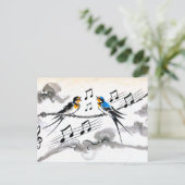 パワーラインで歌う2つのスワローズ中国の ポストカード (スタンド正面)