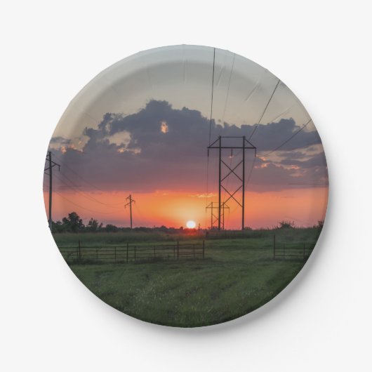 パワーラインの日没の景色 ペーパープレート (正面)