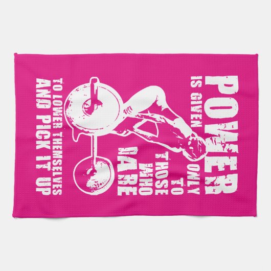 パワー。女性の重量挙げトレーニング やる気を起こさせる キッチンタオル (横)