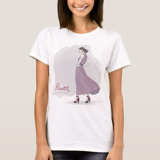 「パワー」薄紫でドレープされたTシャツ Tシャツ (正面)