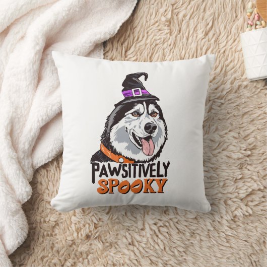 パワ不気味ーシーな水の色ハロウィンハスキー犬 クッション (ブランケット)