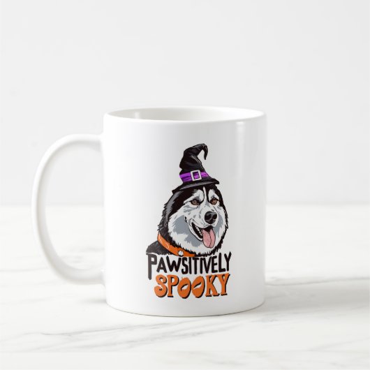 パワ不気味ーシーな水の色ハロウィンハスキー犬 コーヒーマグカップ (左)