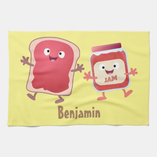 パンおもしろいとジャムのキャラクター キッチンタオル (横)
