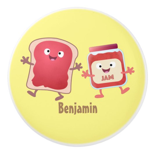 パンおもしろいとジャムのキャラクター セラミックノブ (正面)