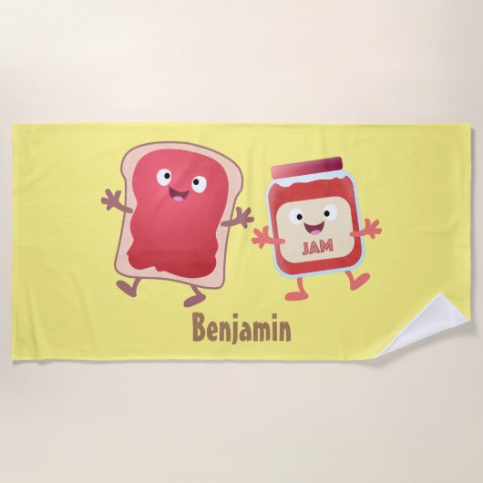 パンおもしろいとジャムのキャラクター ビーチタオル (正面)