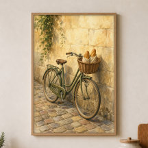パンかご付き自転車の水彩ポスター