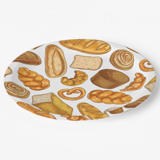 パンとペストリーベーカリータイル模様 ペーパープレート (アングル)