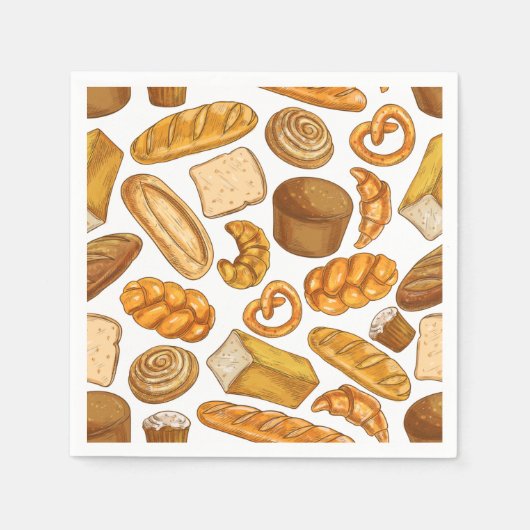 パンとペストリーベーキング、ベーカリータイル模様 スタンダードカクテルナプキン (正面)