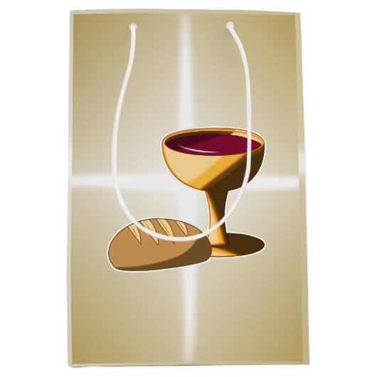 パンとワイン最後の晩餐イースター聖餐会 ミディアムペーパーバッグ (正面)