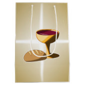 パンとワイン最後の晩餐イースター聖餐会 ミディアムペーパーバッグ (裏面)