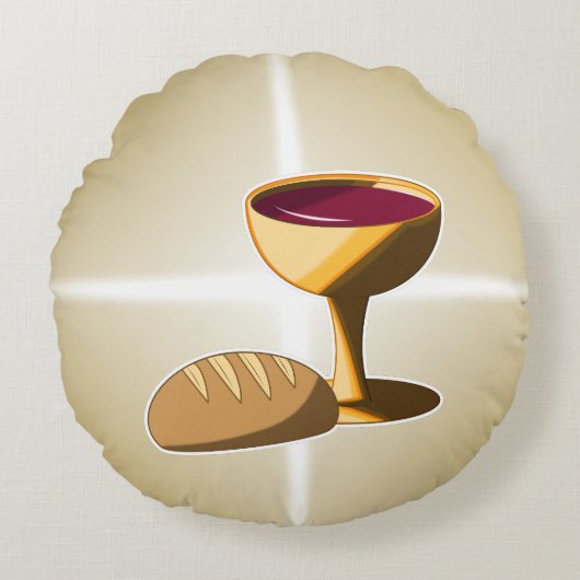 パンとワイン最後の晩餐イースター聖餐会 ラウンドクッション (正面)