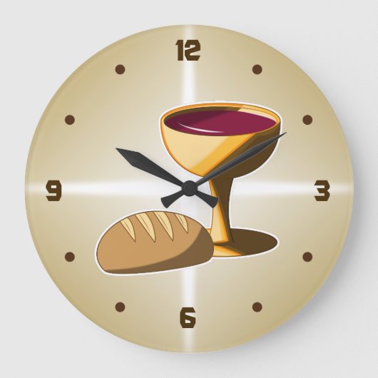 パンとワイン最後の晩餐イースター聖餐会 ラージ壁時計 (正面)