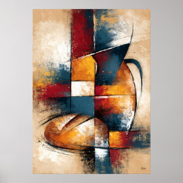 パンと壺の抽象的な静物画 ブレッドジャー ポスター