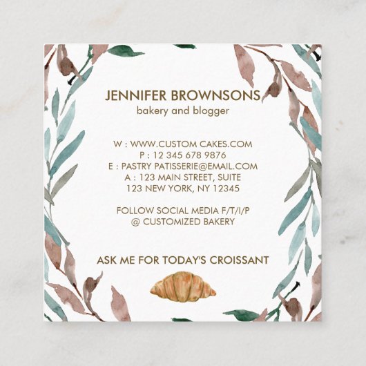 パンのクロワッサン専門の焼き菓子店 スクエア名刺 (裏面)