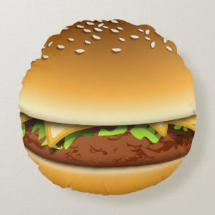 パンのノベルティのチーズハンバーガー ラウンドクッション