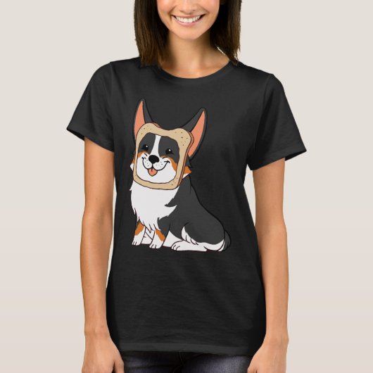 パンの中のコーギー ブラック Tシャツ (正面)