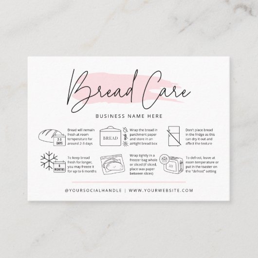 パンの気に指示ピンクの水の色のベーカリー 名刺 (正面)