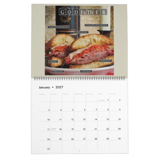 パンを切る:サンドイッチカレンダーの要素 カレンダー (1月 2027)
