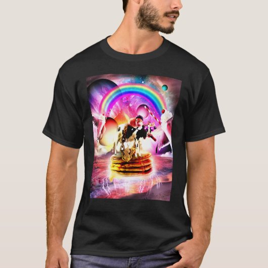 パンを食べ牛に乗る猫とミルクシェイク Tシャツ (正面)