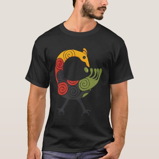 パンアフリカカラーのサンコファ鳥アディンクラアート Tシャツ (正面)