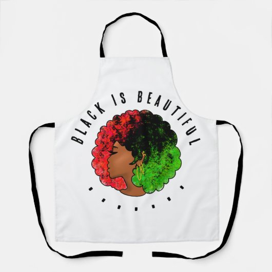 パンアフリカ黒人女性赤グリーンプライドアフロ エプロン (正面)
