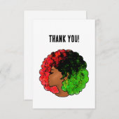 パンアフリカ黒人女性赤グリーンプライドアフロ サンキューカード (正面/裏面)