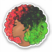 パンアフリカ黒人女性赤グリーンプライドアフロ シール (正面)