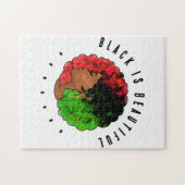 パンアフリカ黒人女性赤グリーンプライドアフロ ジグソーパズル (横)