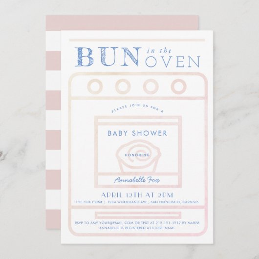 パンインザオーブンガールピンク赤ちゃんシャワー 招待状 (正面/裏面)