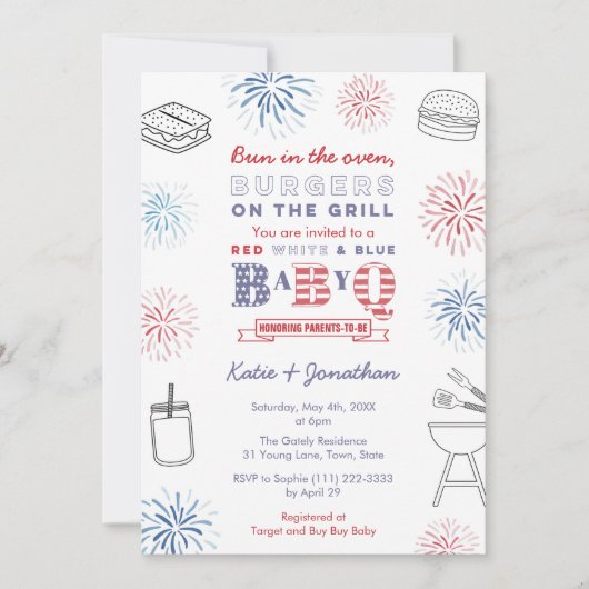 パンインザオーブンメモリアルデーウィークエンドベビーシャワー 招待状 (正面)