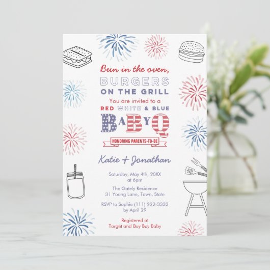 パンインザオーブンメモリアルデーウィークエンドベビーシャワー 招待状 (スタンド正面)