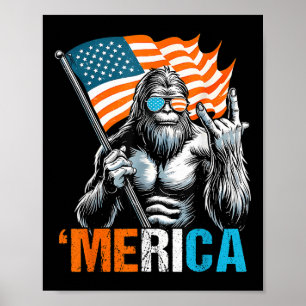 パンクおもしろいロックサスカッチビッグフット米国国旗Merica 4 ポスター