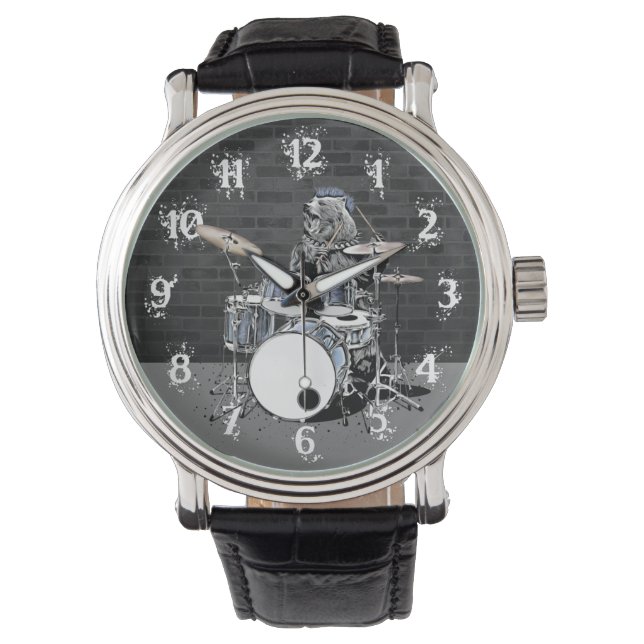 パンクおもしろいロックドラマーのベア遊スのドラムロッカー 腕時計 (正面)