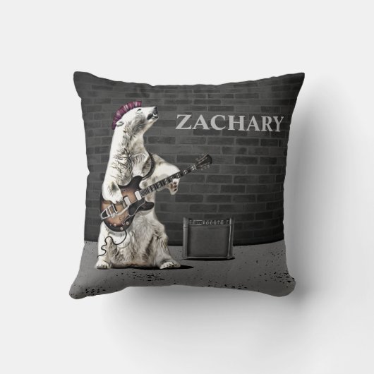 パンクおもしろいロックベアギター名前をカスタムするミュージシャン クッション (裏面)