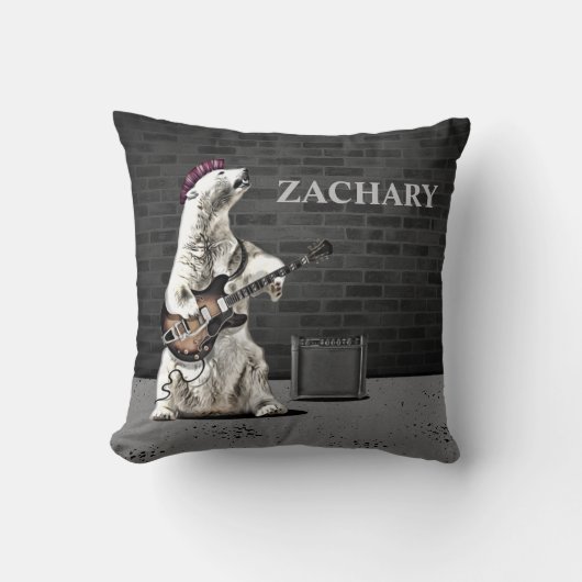 パンクおもしろいロックベアギター名前をカスタムするミュージシャンT クッション (正面)