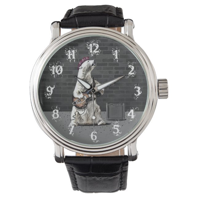 パンクおもしろいロックベア遊スのギター重金属 腕時計 (正面)