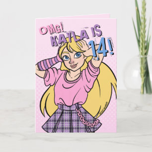 パンクかわいらしガール10代のピンク14誕生日 カード