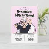 パンクかわいらし漫画10代のガール14th誕生日 招待状 (スタンド正面)