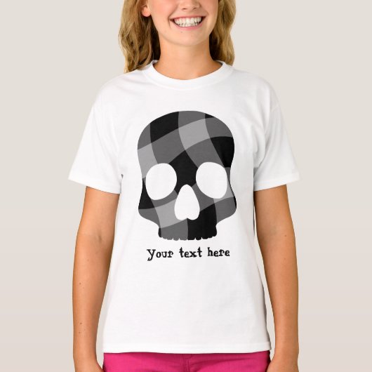 パンクの子供へ歪んだギンガムのスカル Tシャツ (正面)