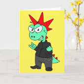 パンクの格好をしたティラノサウルスレックス。 カード (黄色い花)