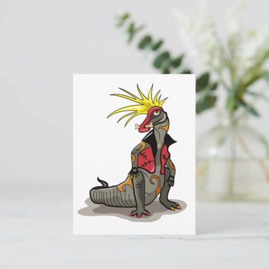 パンクの格好をしたハドロザウルス恐竜。 ポストカード (スタンド正面)