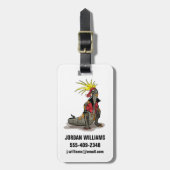 パンクの格好をしたハドロザウルス恐竜。 ラゲッジタグ (正面縦)