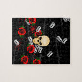 パンクをテーマにしたスカルとバラブラック ジグソーパズル (横)