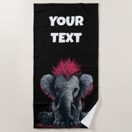 パンクエレファントアート - モヒカンアニマルデザイン ビーチタオル