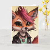 パンクカッコいいロックキツネ10代の若者すべての行事挨拶 カード (黄色い花)