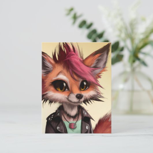 パンクカッコいいロックキツネ10代の若者はがき ポストカード (スタンド正面)